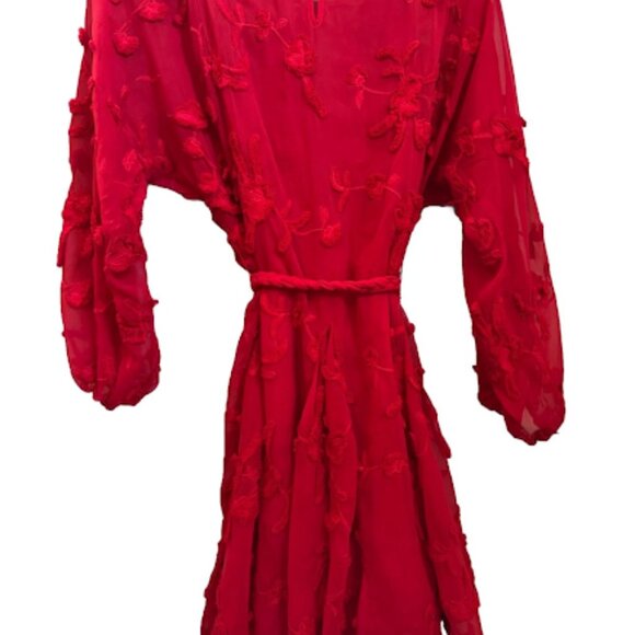 Share Anthropologie Mare Mare Textured Embroidered Mini Dress Red Long Sleeve XS - Picture 5 of 10